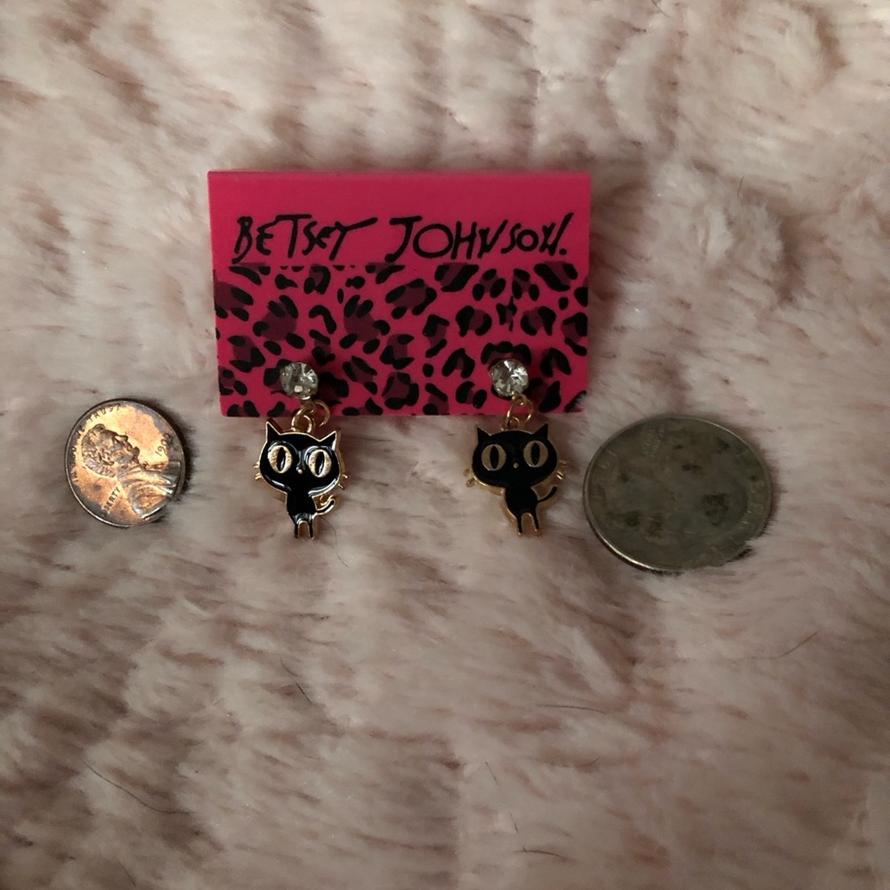 NWT Betsey Johnson Black Cat Earrings - Picture 5 of 5
